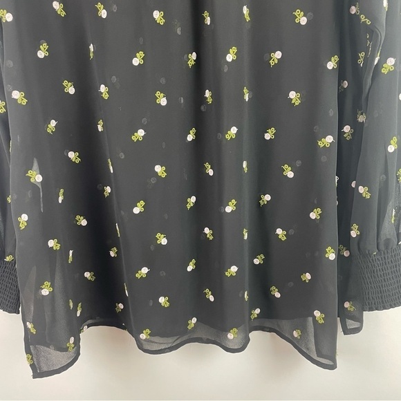 CAbi Alegria Black Embroidered Peasant Blouse Sheer Smocked Neck & Cuffs XS - Picture 12 of 16